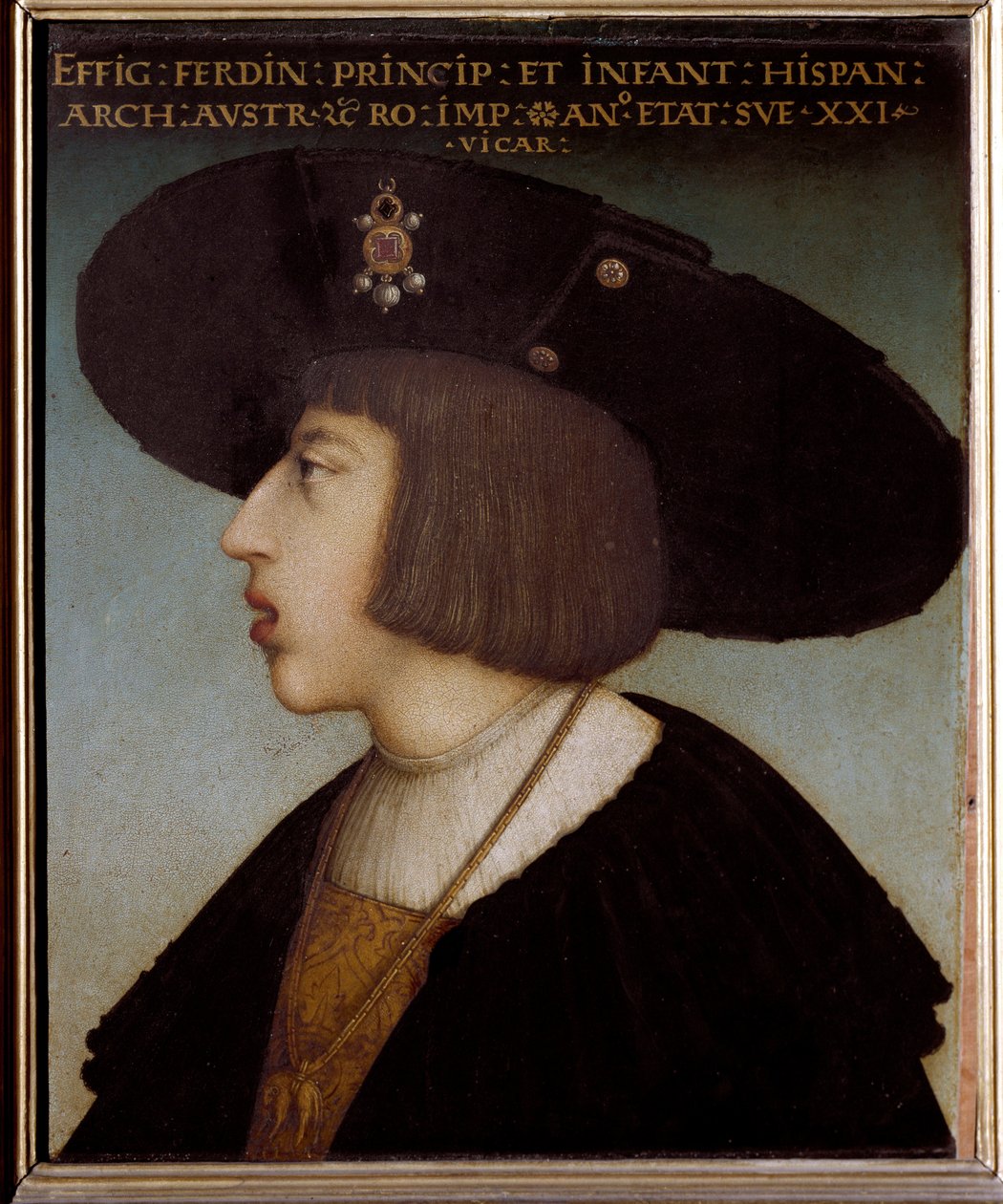 Portrett av Ferdinand I, den hellige romerske keiseren og kongen av Böhmen og Ungarn, 21 år gammel (med kragen til Ordenen av det gylne skinn) av Hans or Johan Maler