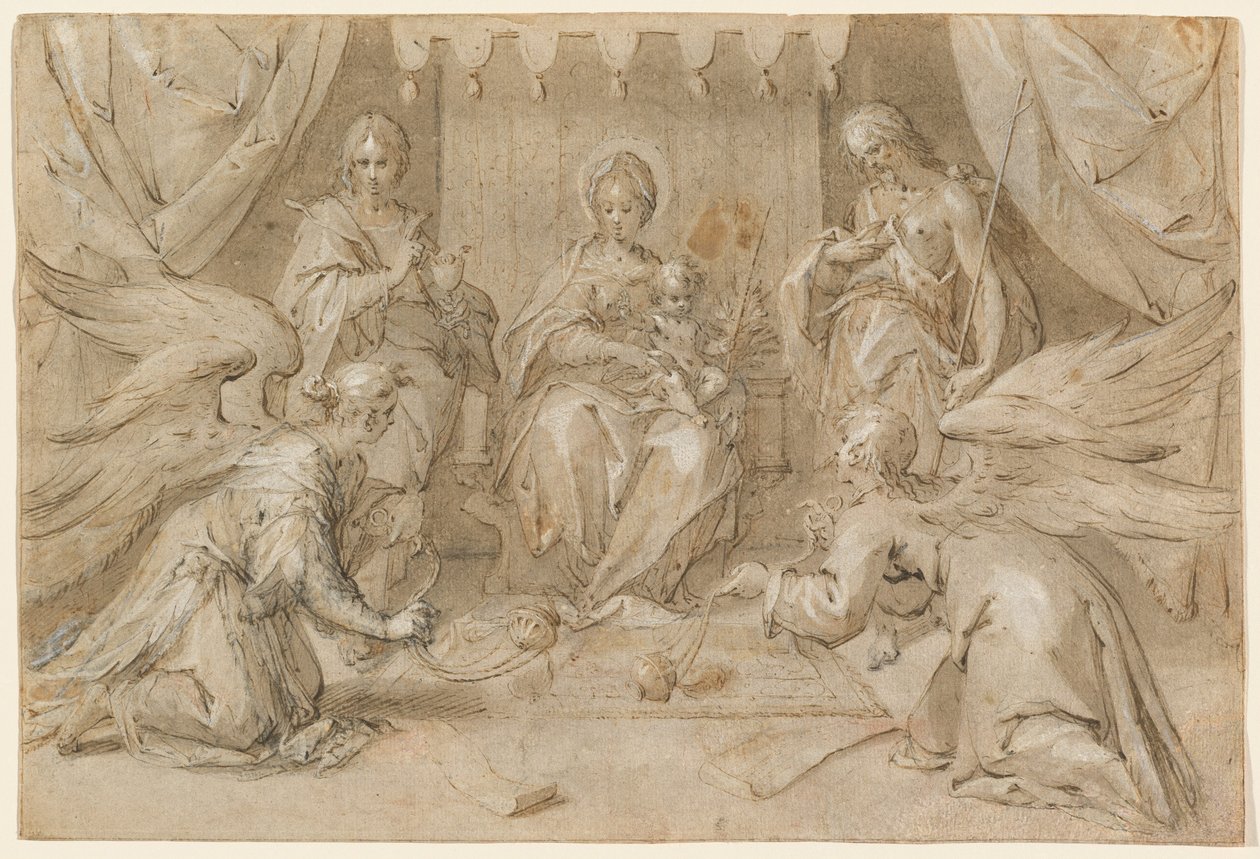 Madonnaen tronet med døperen Johannes og evangelisten Johannes av Hans von Aachen