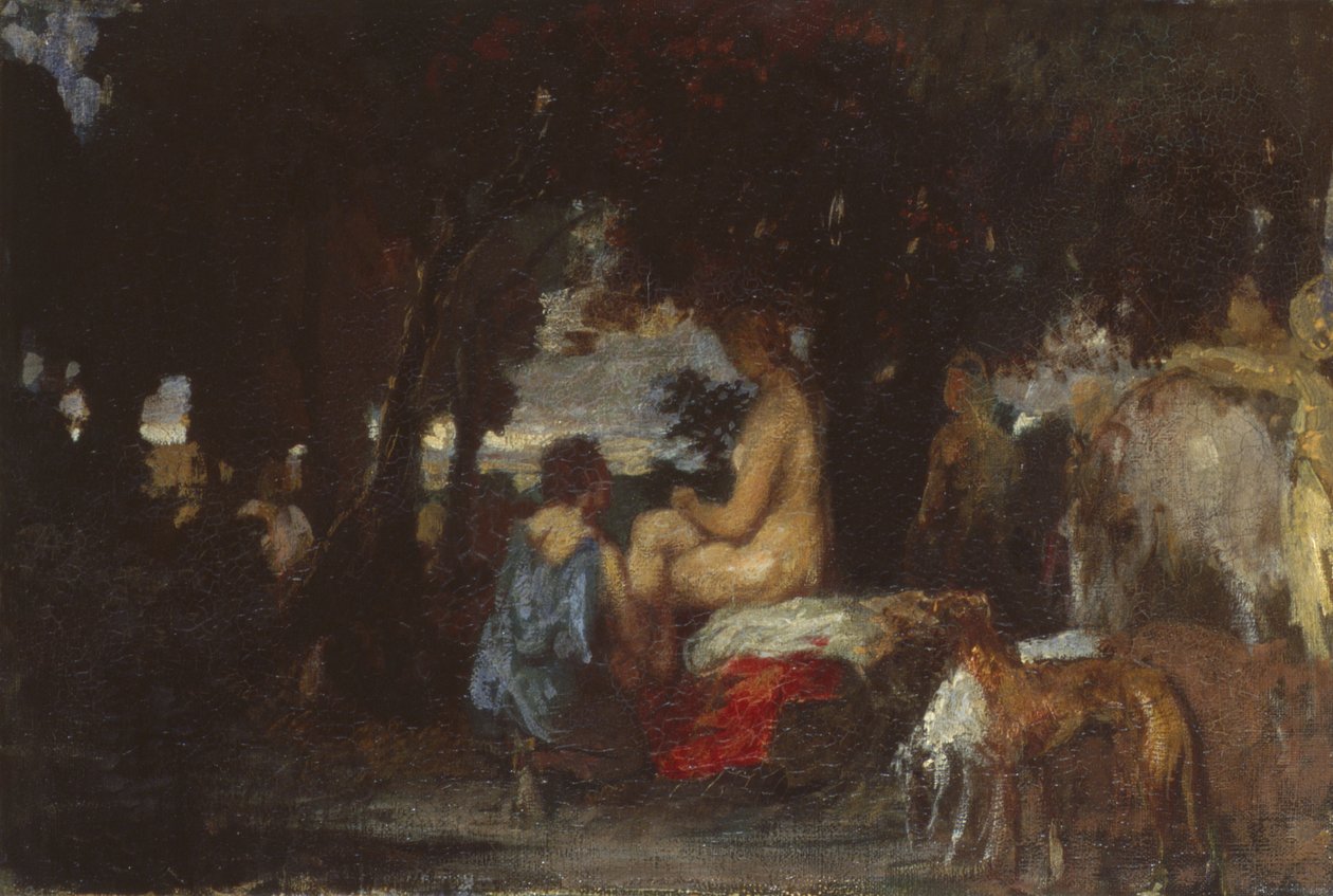 The Bath of Diana, en studie for The Repose of Diana, 1863 av Hans von Marées