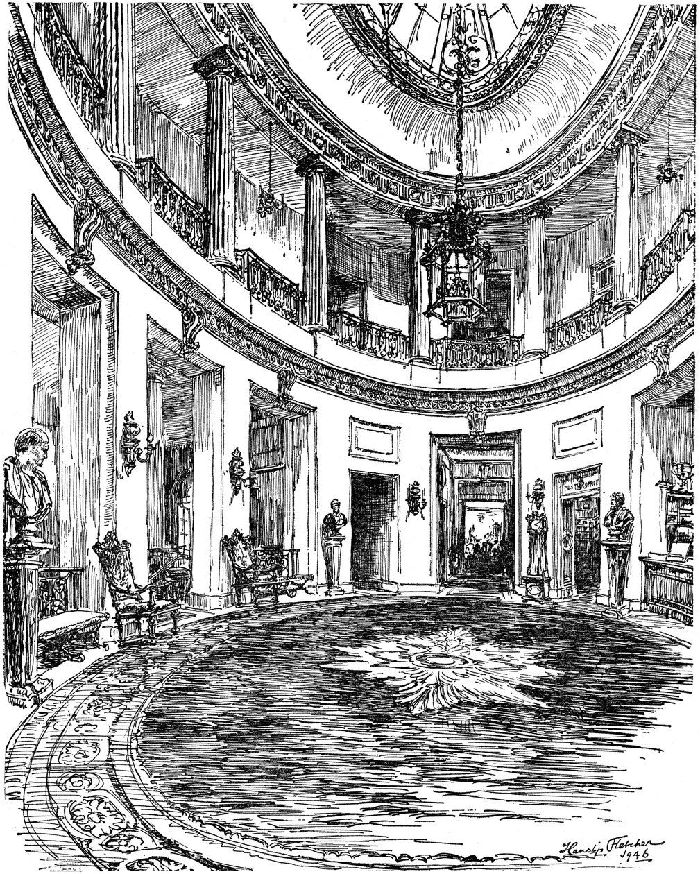 Inngangshallen til RAC klubbhus, Pall Mall, London, 1946 av Hanslip Fletcher