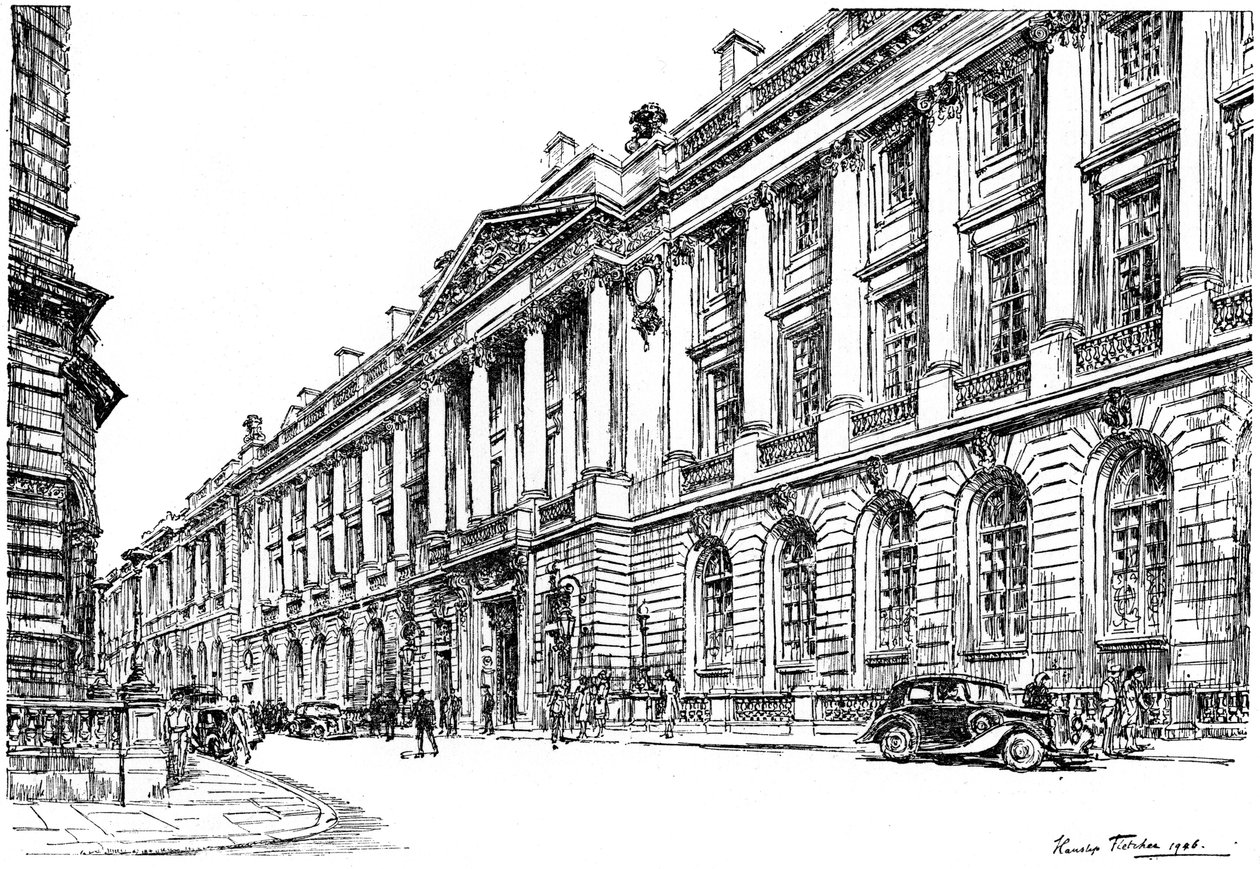 Utsiden av RAC Clubhouse i Pall Mall, London, 1946. av Hanslip Fletcher