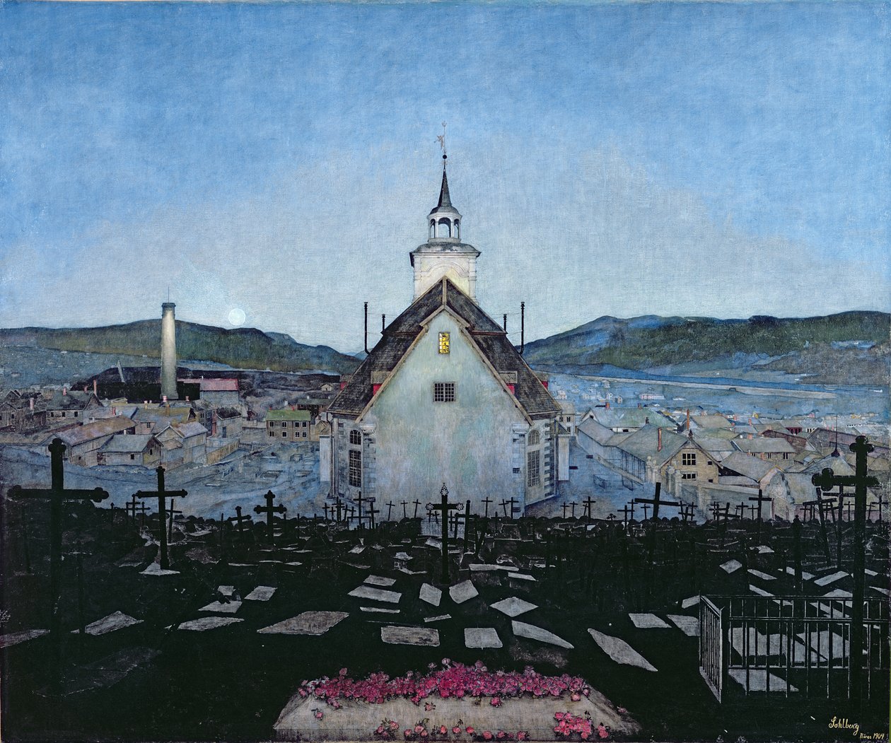 Natt (farget blyant på papir) av Harald Oscar Sohlberg