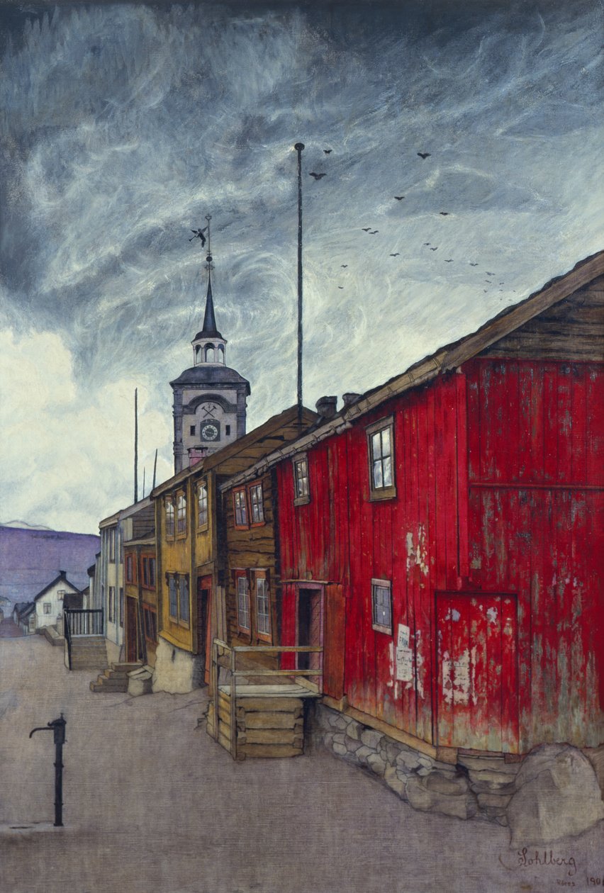 Street in Røros av Harald Oscar Sohlberg