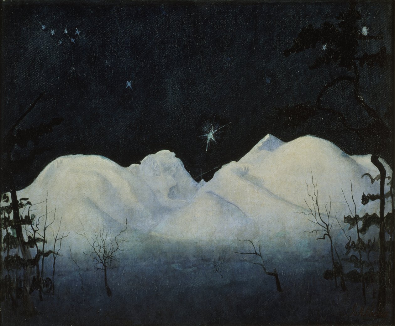 Vinternetter på fjellet (olje på lerret) av Harald Oscar Sohlberg