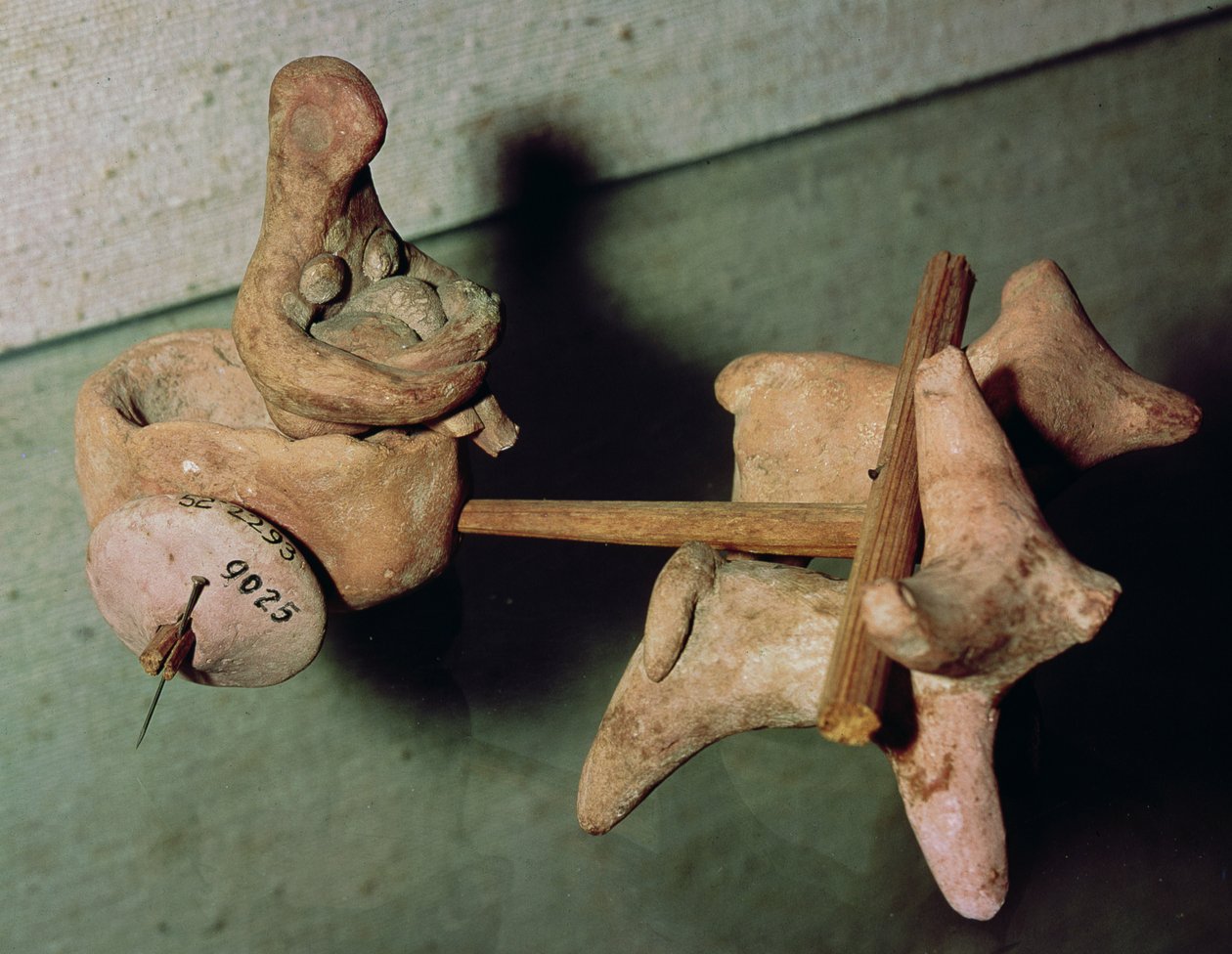 Modell av en vogn trukket av to okser, fra Mohenjo-Daro, Indus Valley, Pakistan, 3000-1500 f.Kr. av Harappan