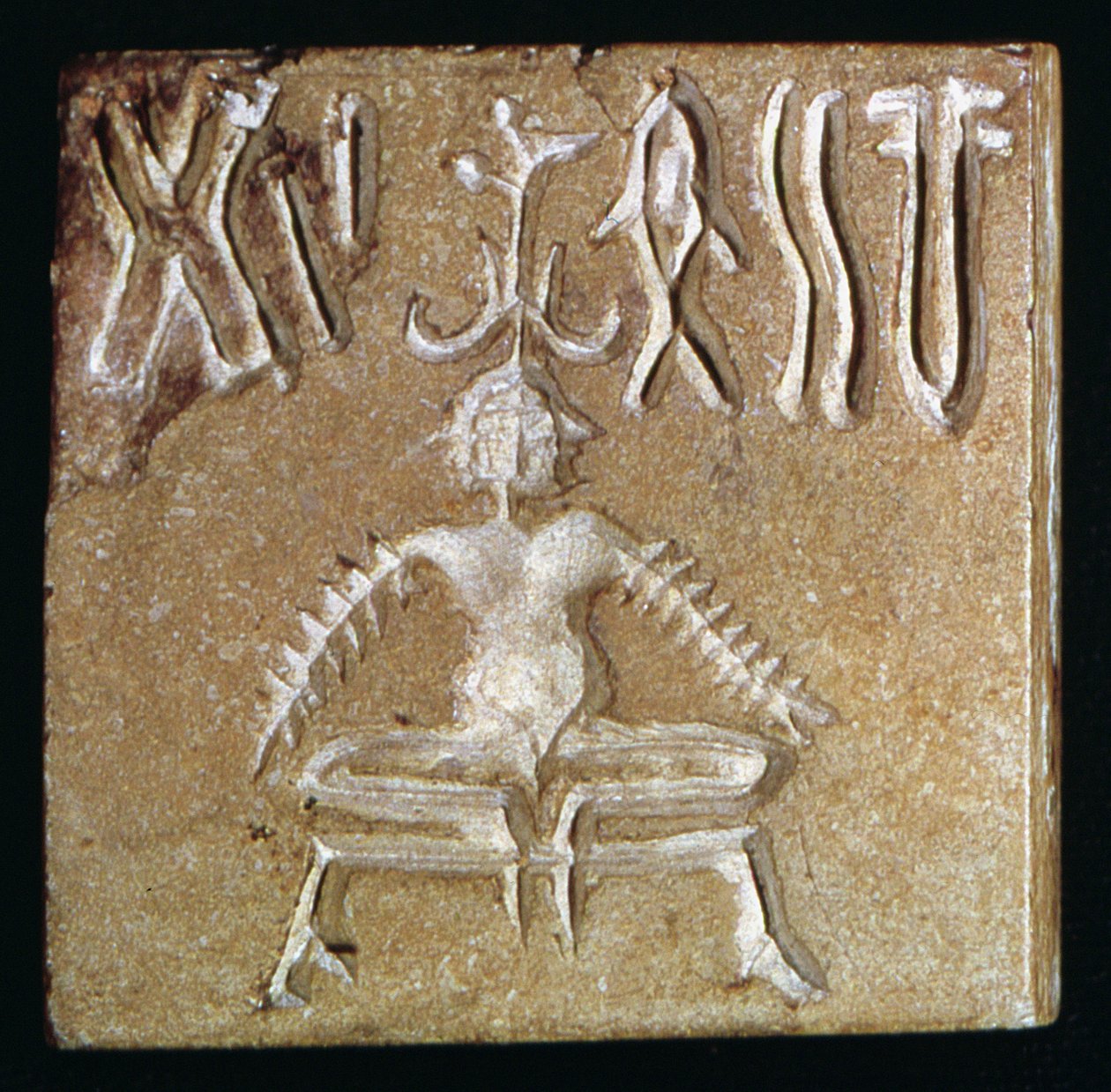 Segl som viser et mytologisk dyr, fra Mohenjo-Daro, Indus Valley, Pakistan, 3000-1500 f.Kr. steindetalj fra 162902 av Harappan