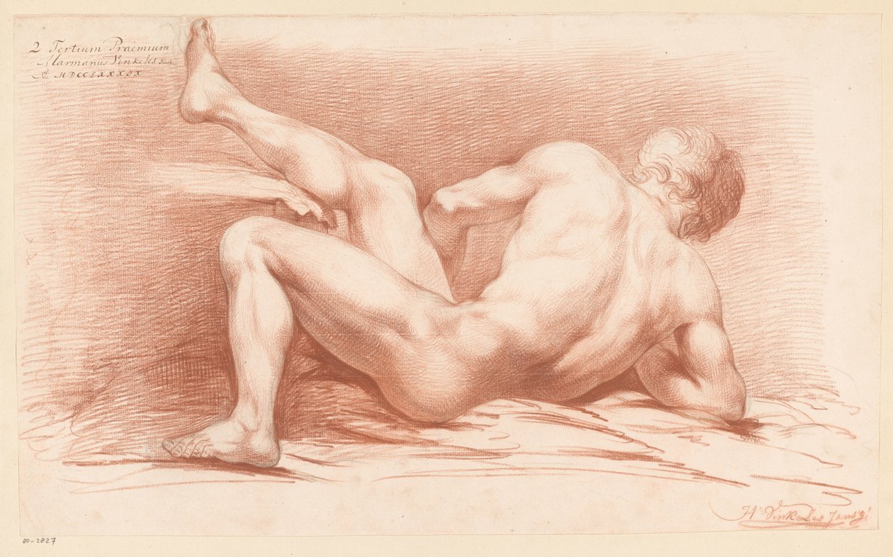 Sittende mann naken, sett fra baksiden (3. pris 1789) av Harmanus Jansz. Vinkeles