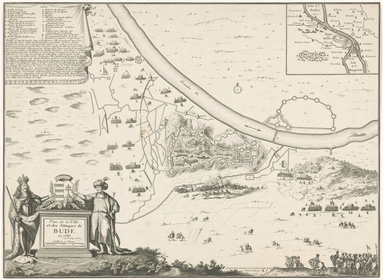 Plattegrond van Buda, 1686 Plan over byen og Bude-angrepene i 1686 (tittel på objekt) av Harmanus van Loon