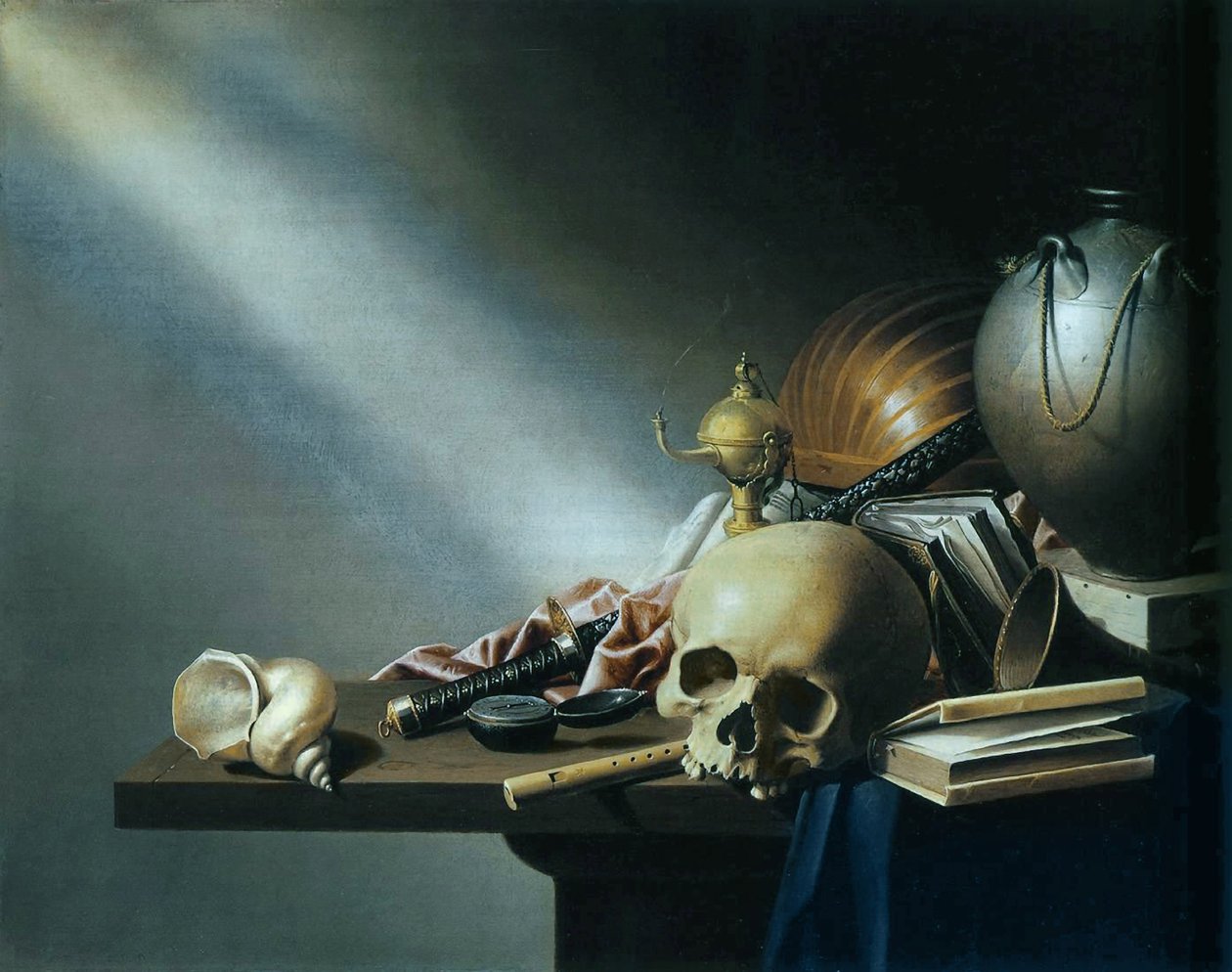 Still Life: An Allegory of the Vanities of Human Life, ca. 1640 (olje på eikepanel) av Harmen van Steenwyck