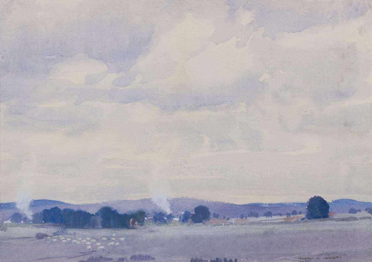 Saueland, Victoria, 1935 (wc og gouache på papir) av Harold Brocklebank Herbert