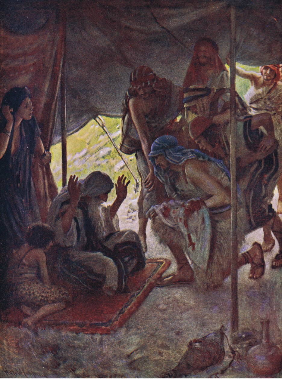 Josephs frakk brakt til Jacob, illustrasjon fra Pictures That Teach The Crown Series, 1920 av Harold Copping