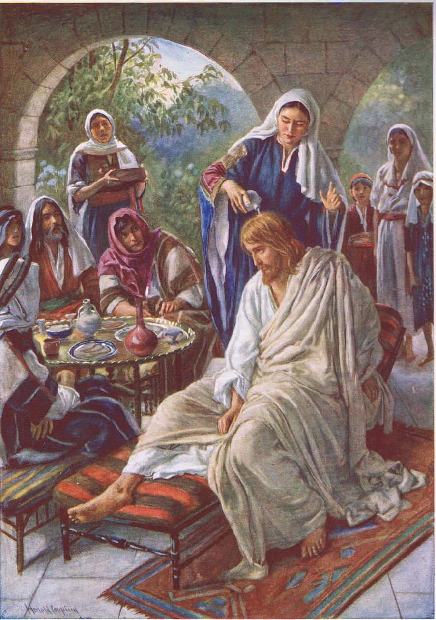 Maria salver Jesus, illustrasjon fra Pictures That Teach The Crown Series, 1920 av Harold Copping