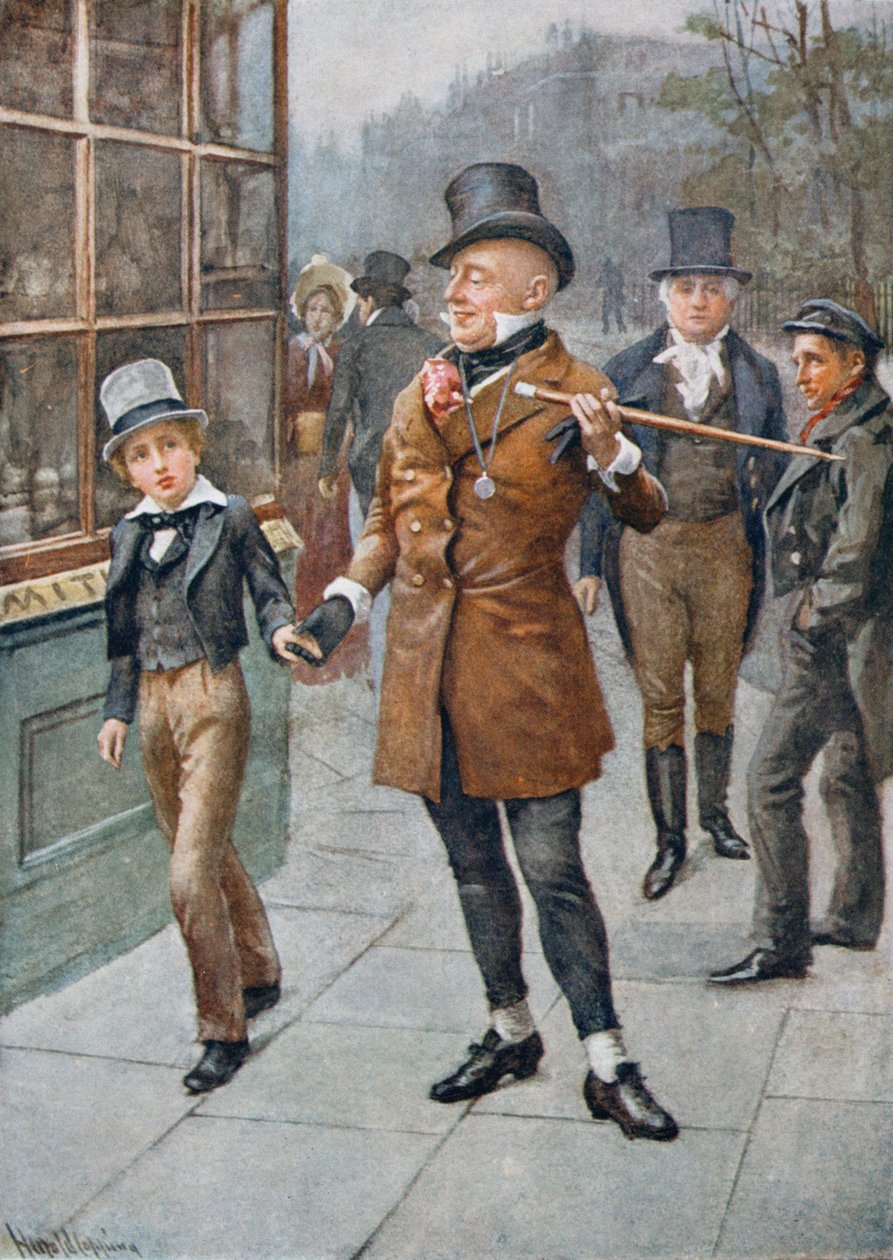 Mr Micawber dirigerer David Home, illustrasjon fra 