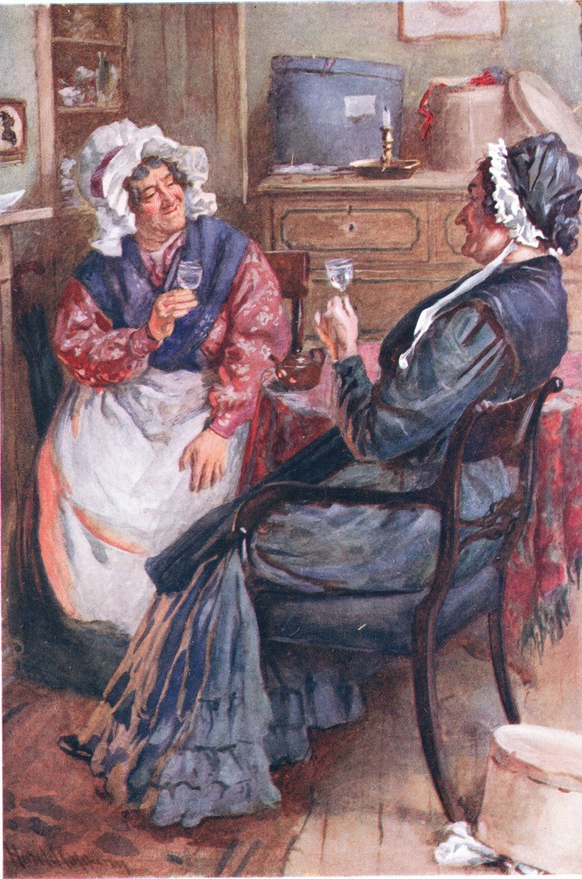 Sarah Gamp og Betsey Prig, illustrasjoner for Character Sketches from Dickens kompilert av B.W. Matz, 1924 av Harold Copping