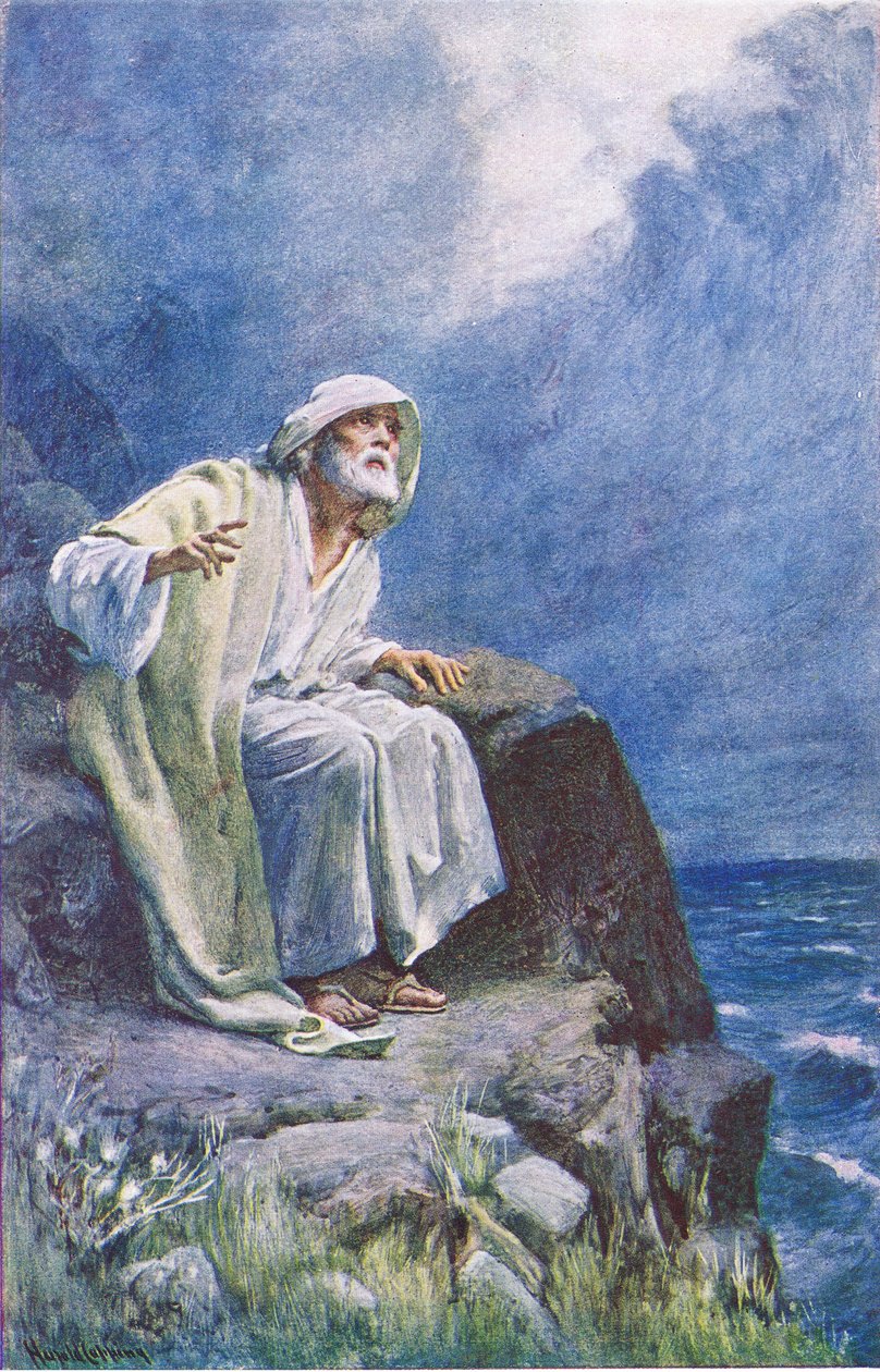 St John på øya Patmos, illustrasjon fra Harold Copping Pictures: The Crown Series, ca. 1920-tallet av Harold Copping