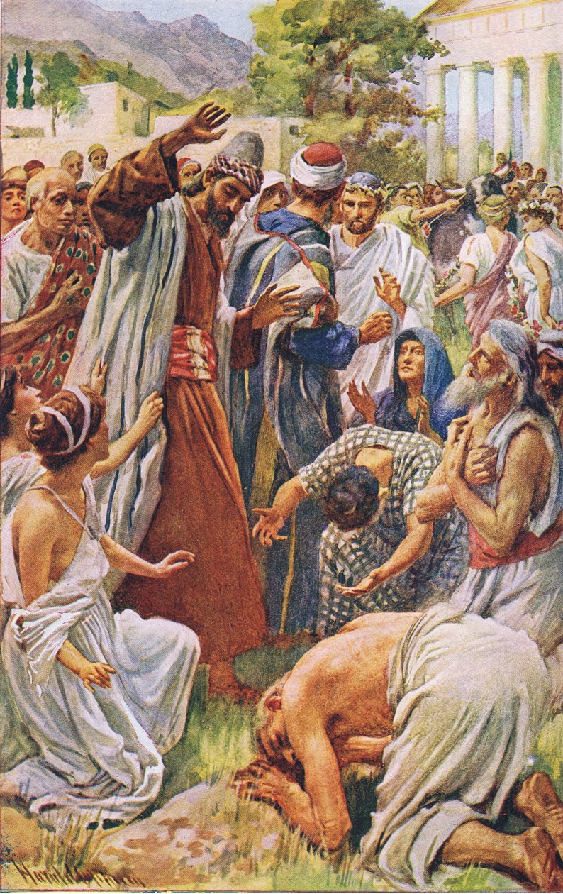 St Paul at Lystra, illustrasjon fra Harold Copping Pictures: The Crown Series, ca. 1920-tallet av Harold Copping