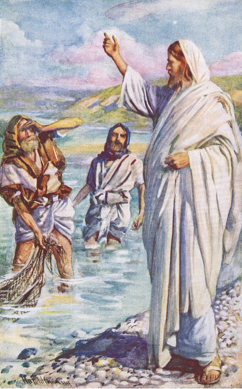 The call of Andrew and Peter, illustrasjon fra Harold Copping Pictures: The Crown Series, ca. 1920-tallet av Harold Copping
