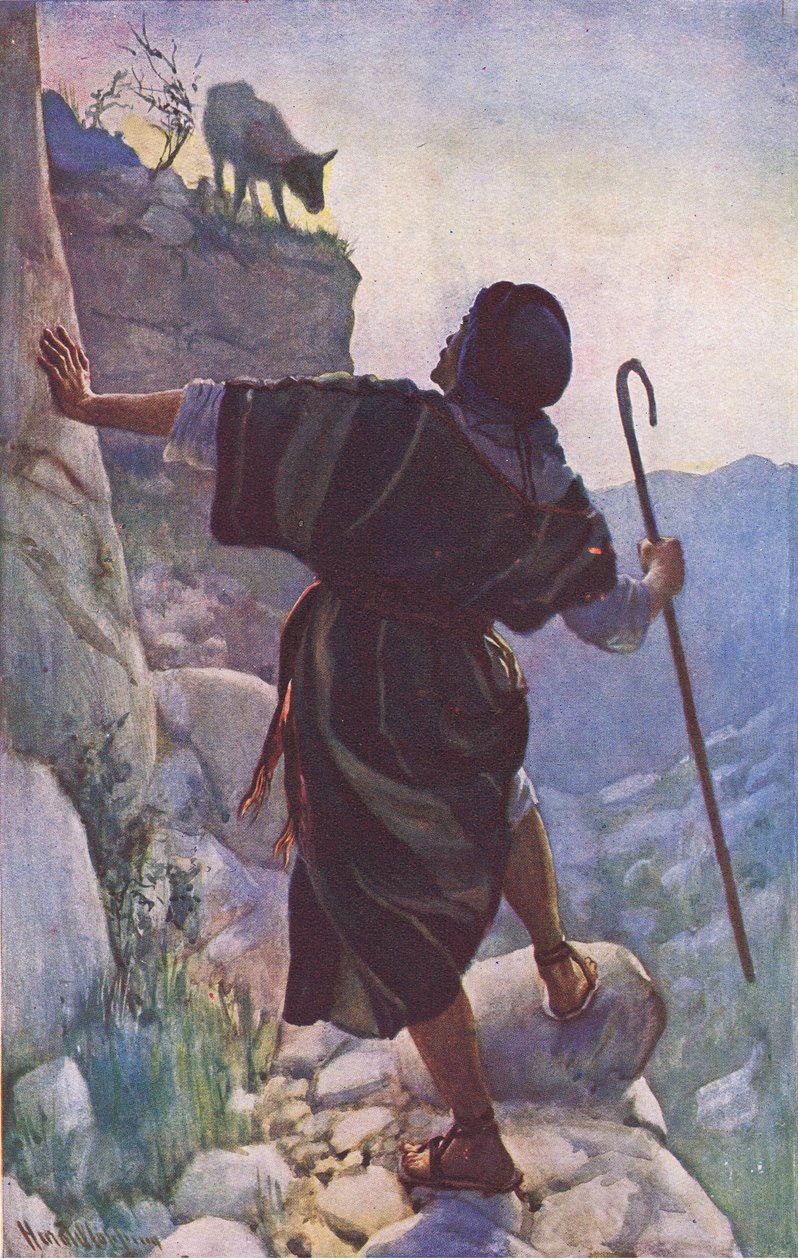 The lost sheep, illustrasjon fra Harold Copping Pictures: The Crown Series, ca. 1920-tallet av Harold Copping