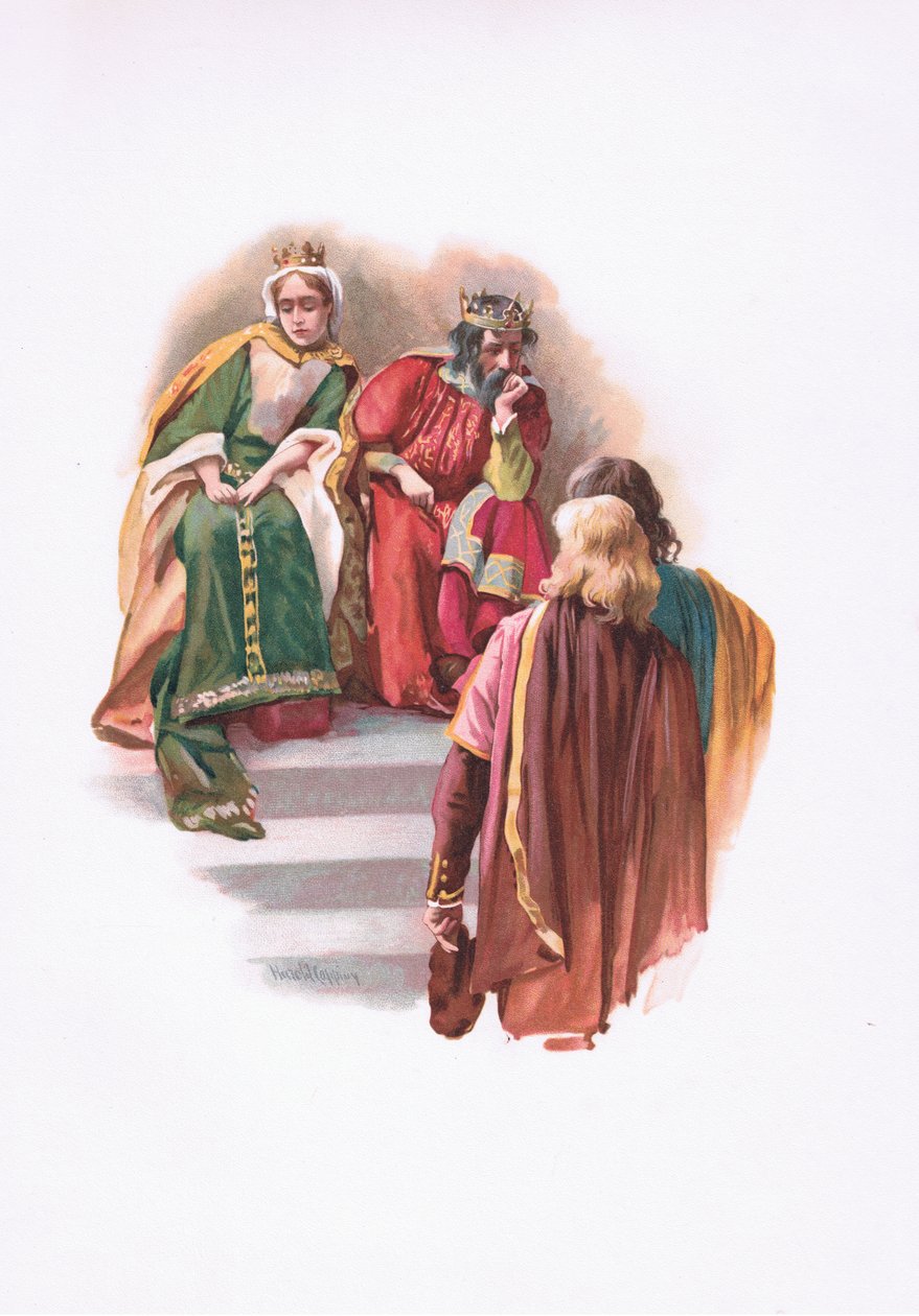 Møtet med Rosencrantz og Guildenstern, illustrasjon fra Hamlet av Harold Copping
