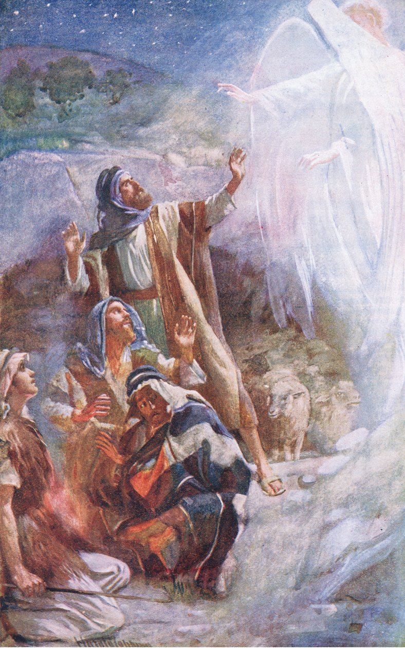 Shepherds of Bethlehem, illustrasjon fra Harold Copping Pictures: The Crown Series, ca. 1920-tallet av Harold Copping