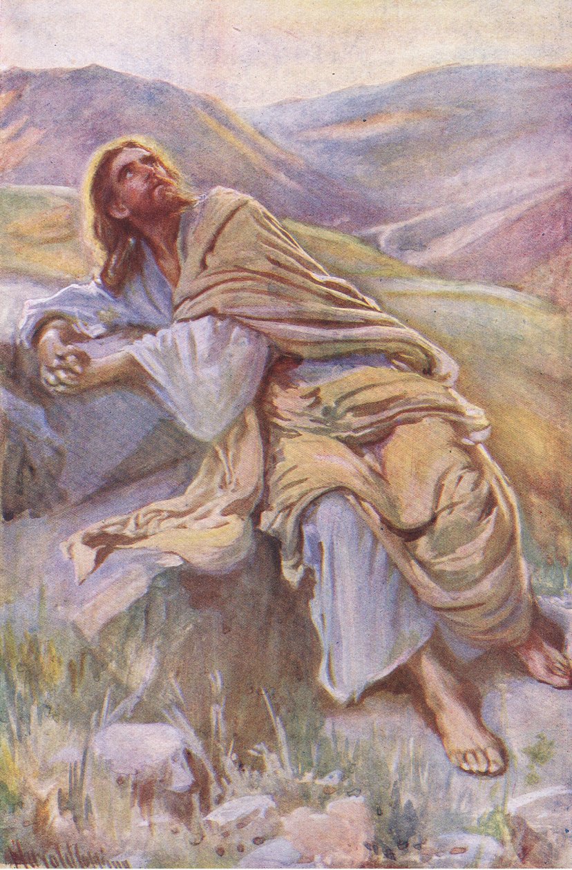 The temptation, illustrasjon fra Harold Copping Pictures: The Crown Series, ca. 1920-tallet av Harold Copping