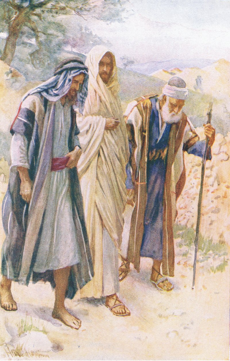 The Walk to Emmaus, illustrasjon fra Harold Copping Pictures: The Crown Series, ca. 1920-tallet av Harold Copping