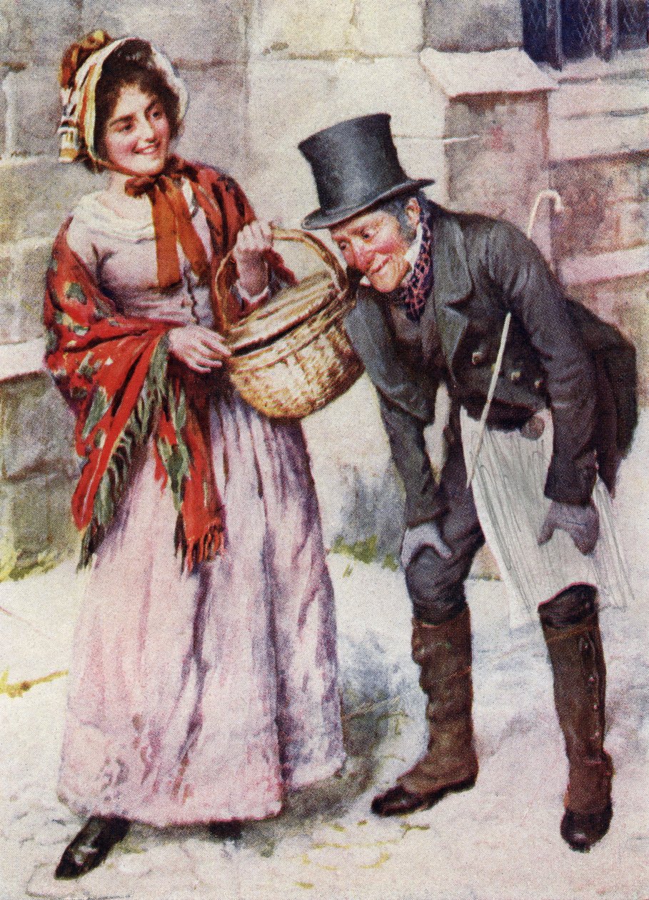 Trotty Veck og datteren hans Meg fra "Trotty Veck and Oliver Twist" (trykk) av Harold Copping