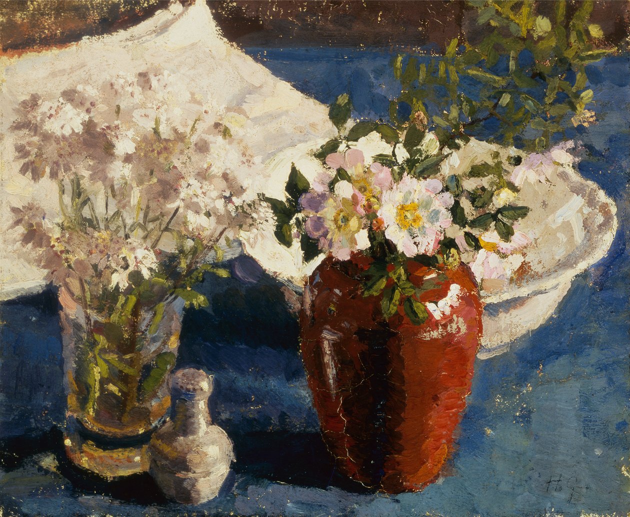 Stilleben med blomster i en vase av Harold Gilman