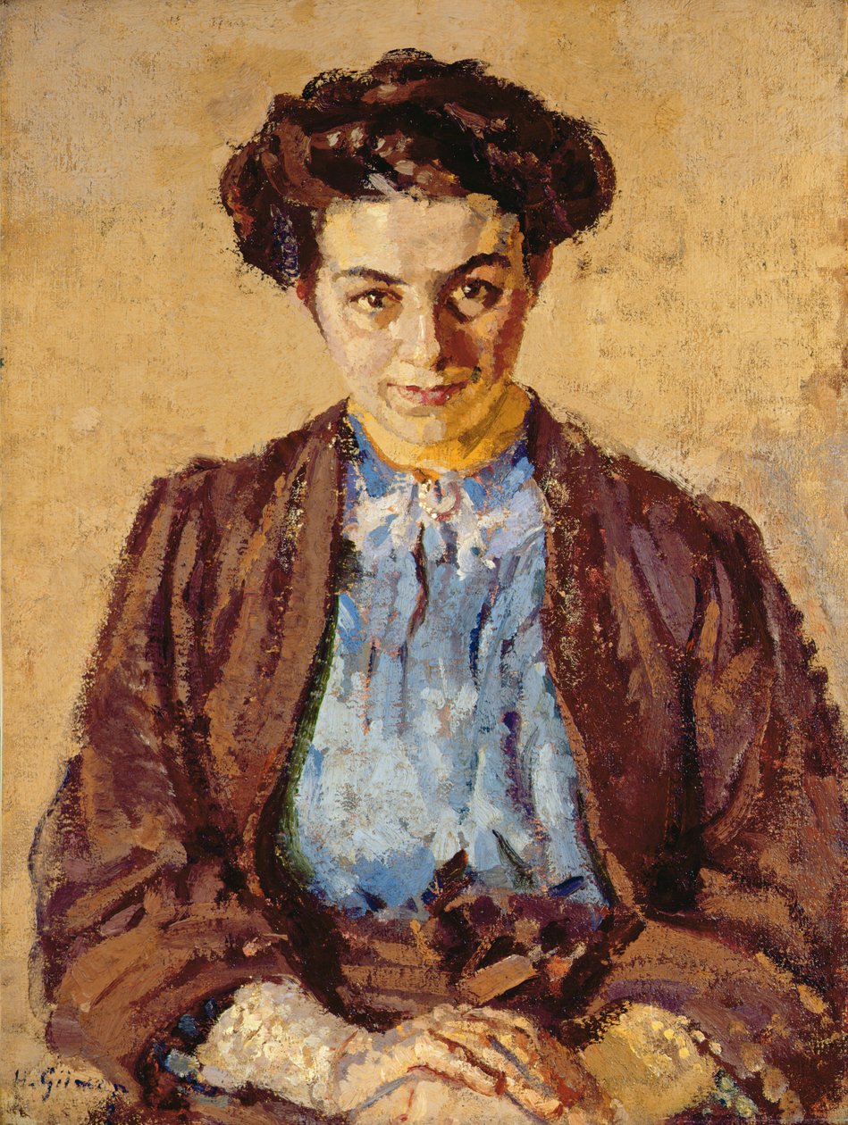 The Blue Bluuse, Portrait of Elene Zompolides (1880-1958) (olje på lerret) av Harold Gilman