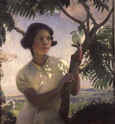 Jente med en lekepapegøye av Harold Harvey