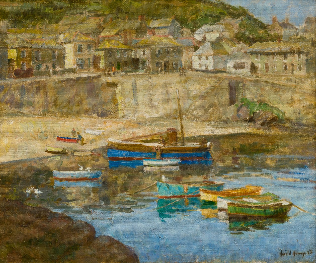 Mousehole Harbour, ca. 1920 (olje på lerret) av Harold Harvey