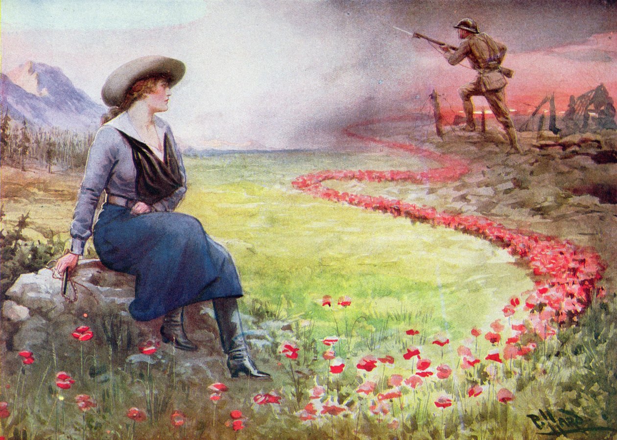 Den tynne røde linjen (farge litho) av Harold Hume Piffard