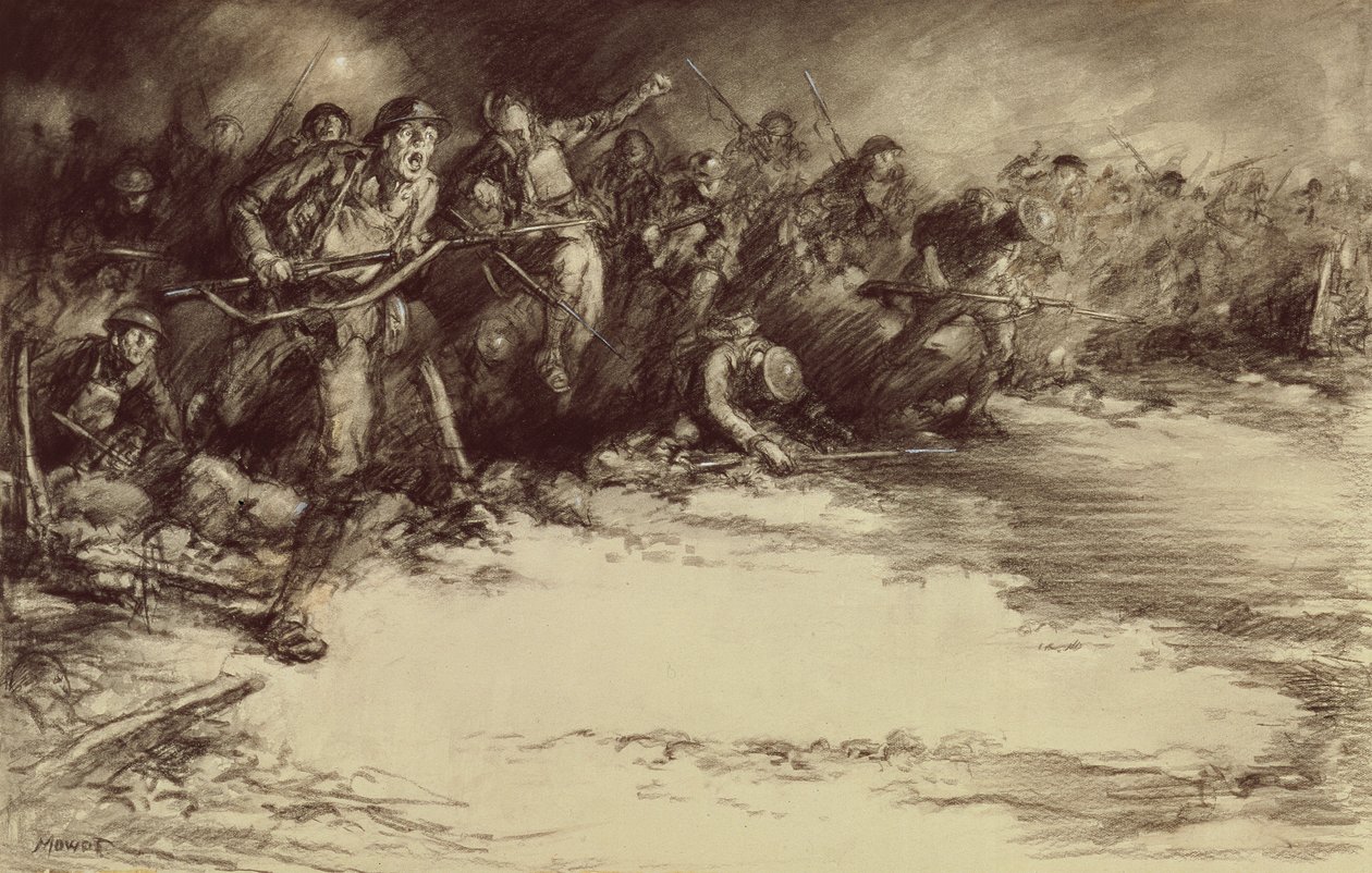 Motangrep, ca. 1918 (blyant på papir) av Harold James Mowat