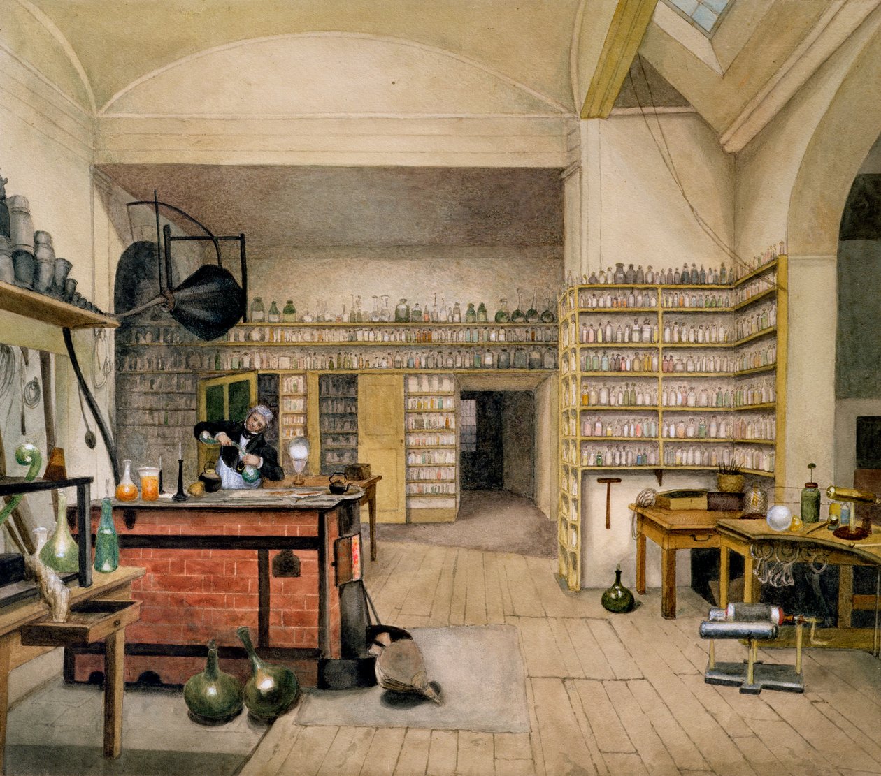 Michael Faraday (1791-1867) i kjellerlaboratoriet hans, 1852 av Harriet Jane Moore