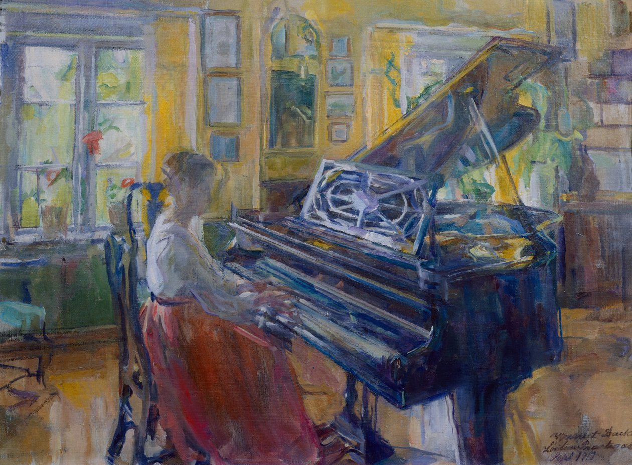 Musikk, interiør fra Loiten prestegård av Harriet Backer