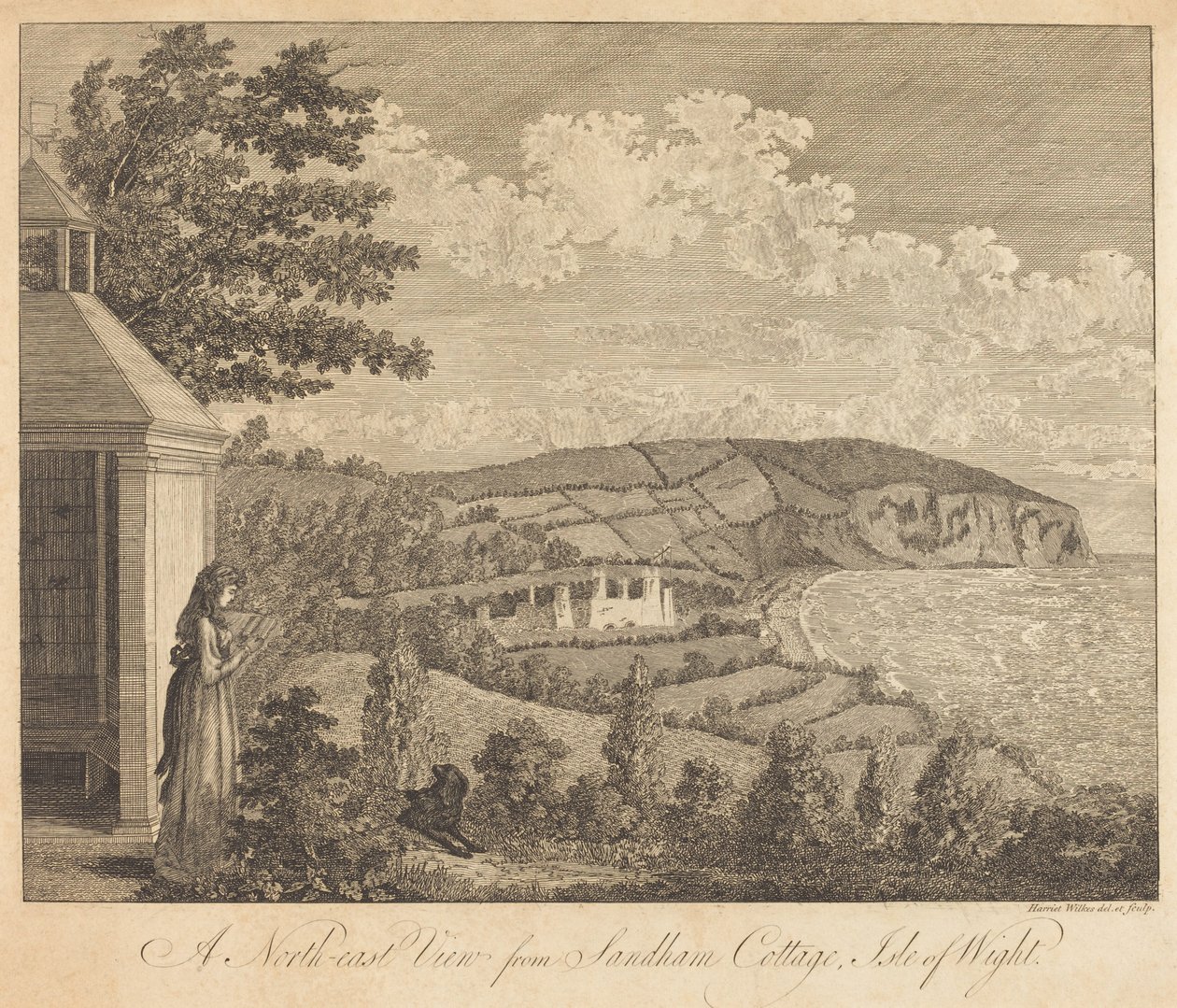 Nord-østutsikt fra Sandham Cottage, Isle of Wight av Harriet Wilkes