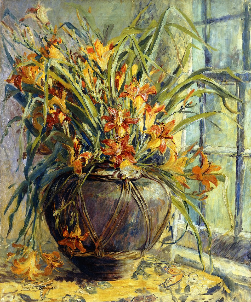 Blomsterstilleben (olje på lerret) av Harriette Bowdoin