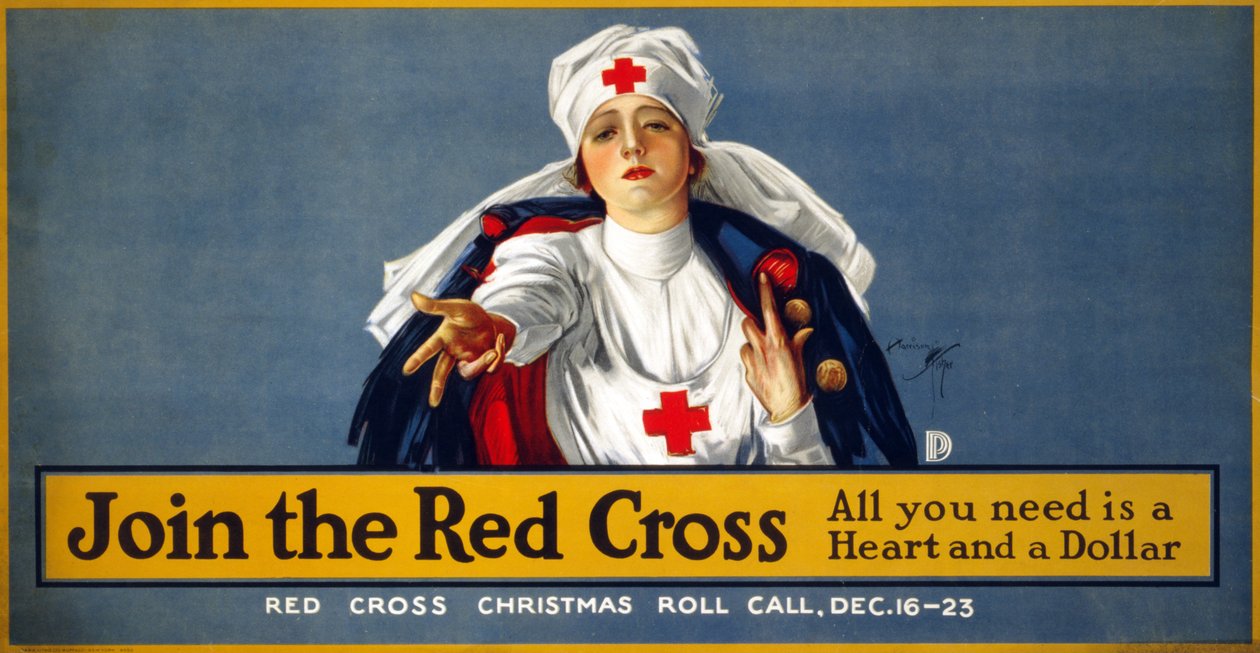 WWI Christmas Fundraising Campaign Bli med i Røde Kors - Alt du trenger er et hjerte og en dollar, pub. ca. 1914-18 av Harrison Fisher