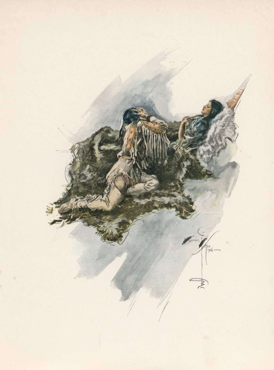 Longfellows sang om Hiawatha (fargelitografi) av Harrison Fisher