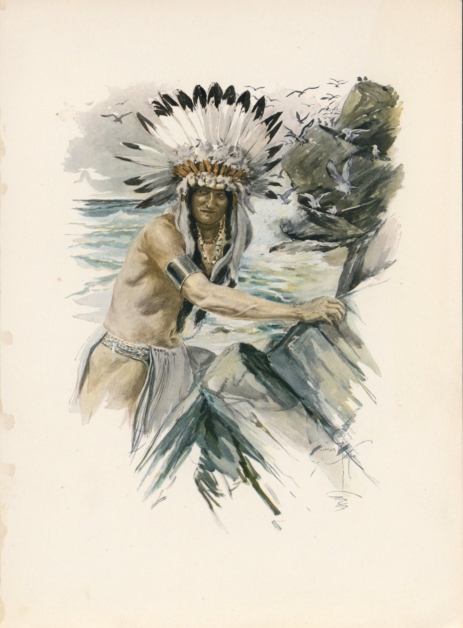 Longfellows sang om Hiawatha (fargelitografi) av Harrison Fisher