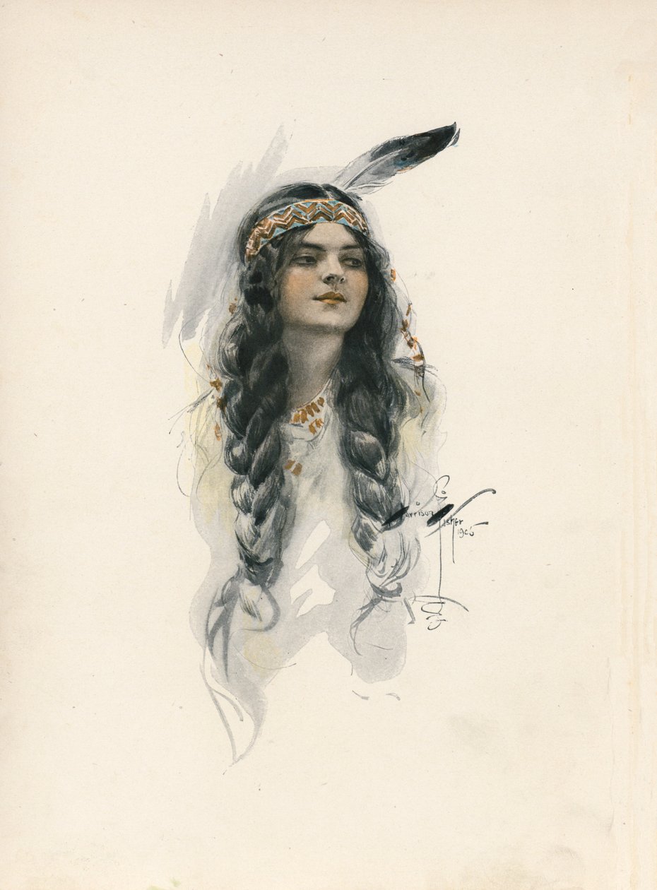 Longfellows sang om Hiawatha (fargelitografi) av Harrison Fisher