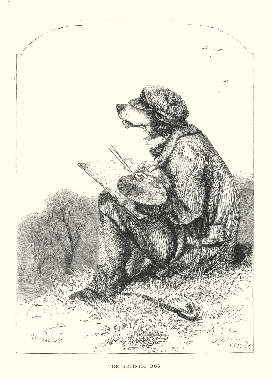 Morsomme hunder: Den kunstneriske hunden (gravering) av Harrison William Weir