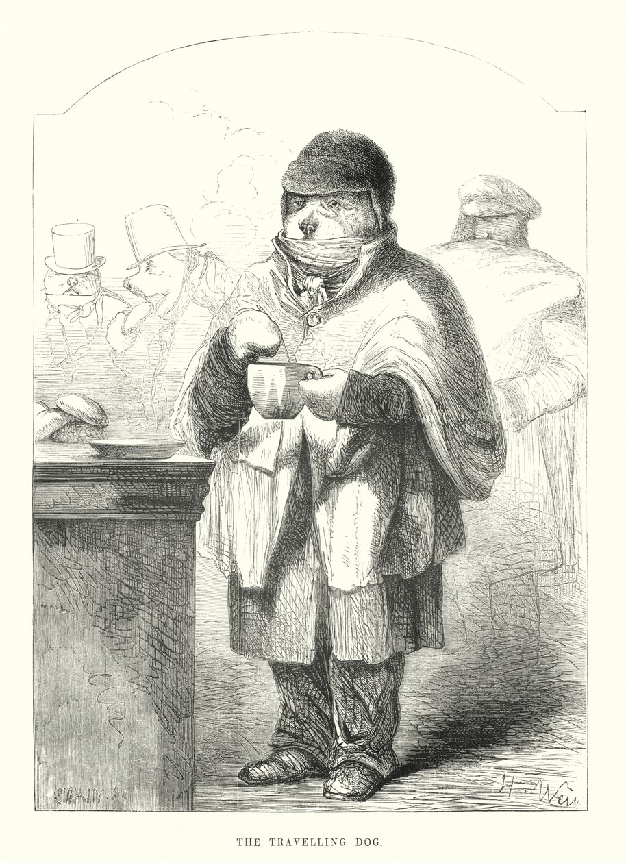 Morsomme hunder: Den reisende hunden (gravering) av Harrison William Weir