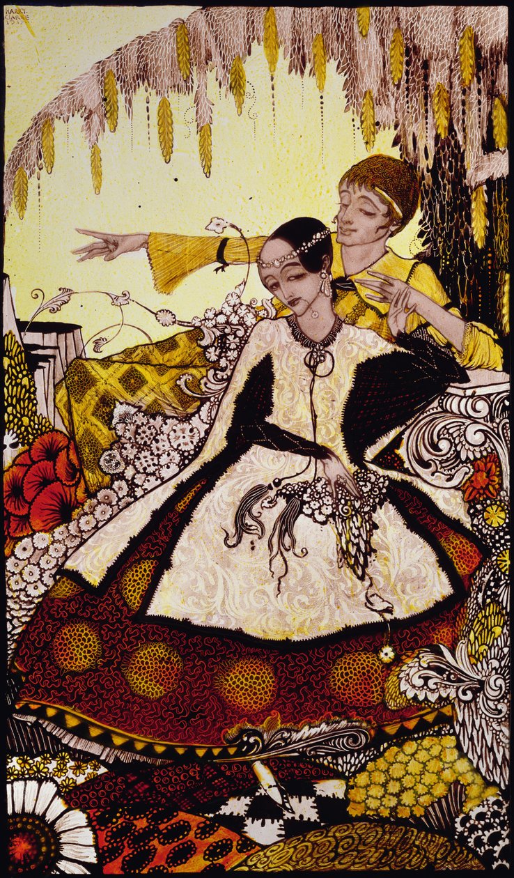Likevel er disse råtne, så du er dronningen av alle som lever, eller har vært illustrasjon av Harry Clarke fra "Queens" av J.M. Synge av Harry Clarke