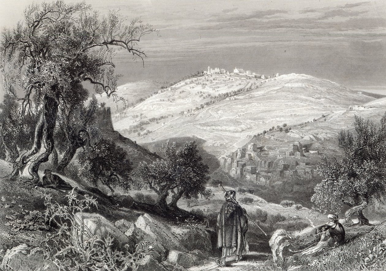 Oljeberget, fra Mount Sion, gravert av S. Bradshaw av Harry Fenn
