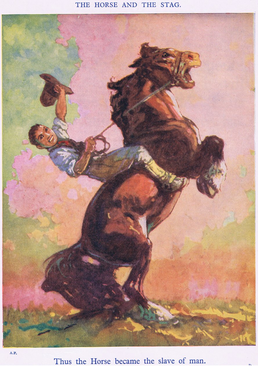 Dermed ble hesten menneskets slave (fra hesten og hjorten) av Harry (1878 1950) Rountree