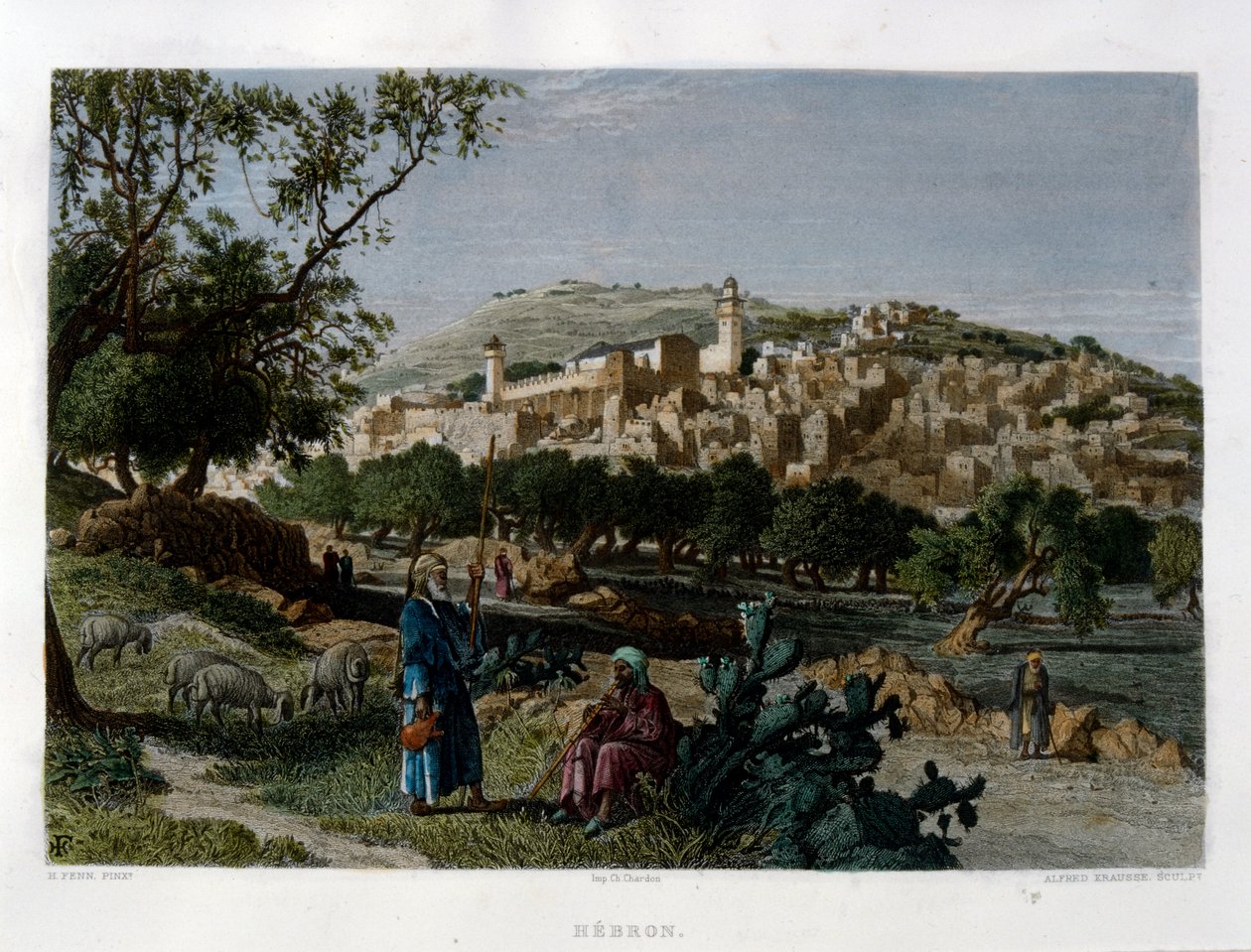 Hebron, gravert av Alfred Krausse etter et bilde av Harry Fenn, publisert i Picturesque Palestine, ca 1875 av Harry ) Fenn