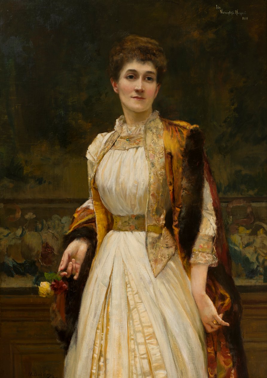 Portrett av Lady Ida Lumley, Viscountesse Newport, senere grevinne av Bradford, ca. 1888 (olje på lerret) av Harry Baldry
