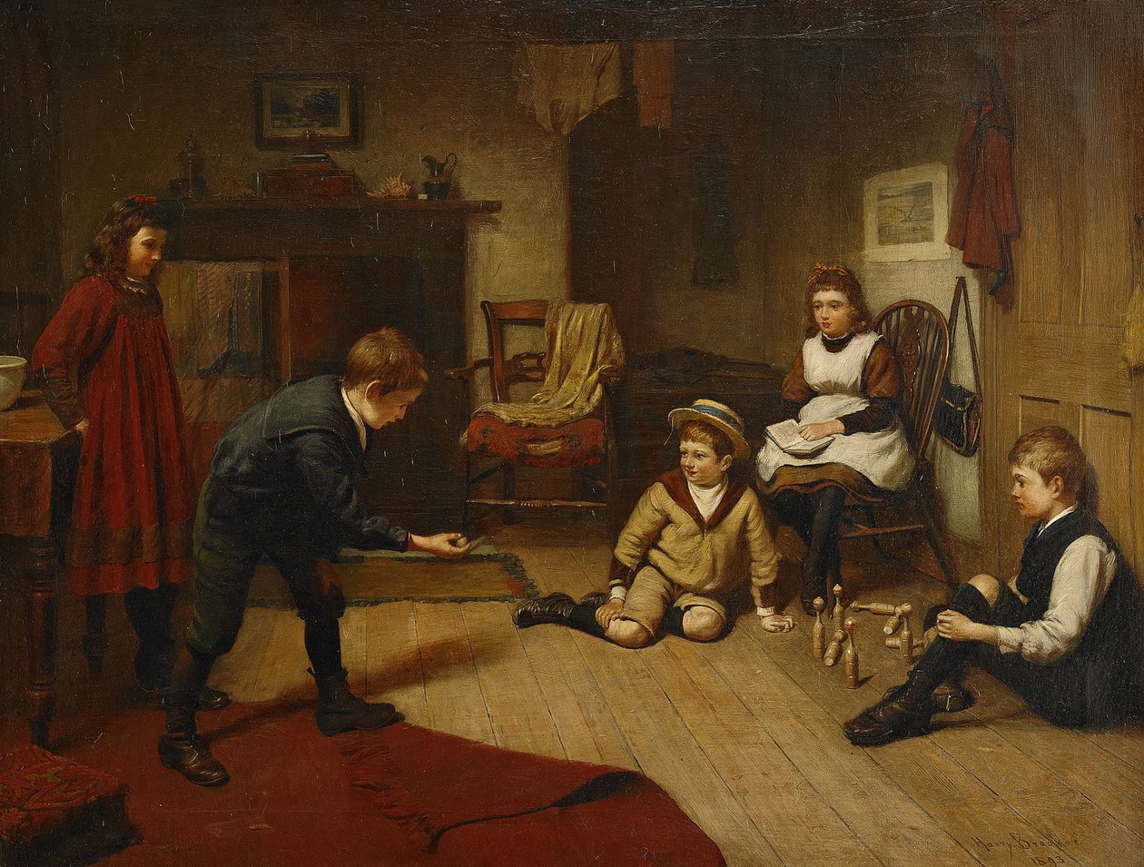 Barn som leker i et interiør, 1893 av Harry Brooker