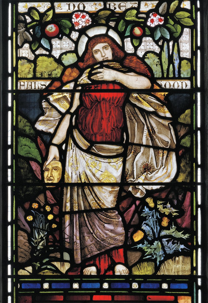 Falsehood, fra Piers Ploughman, av William Langland, 1873 (farget glass) av Harry Burrow